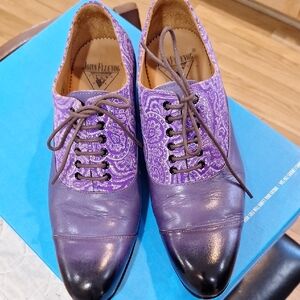 John Fluevog Purple Paisley Oxford Shoes